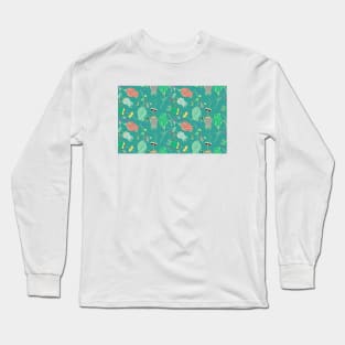 Green Tulip Floral Pattern Long Sleeve T-Shirt